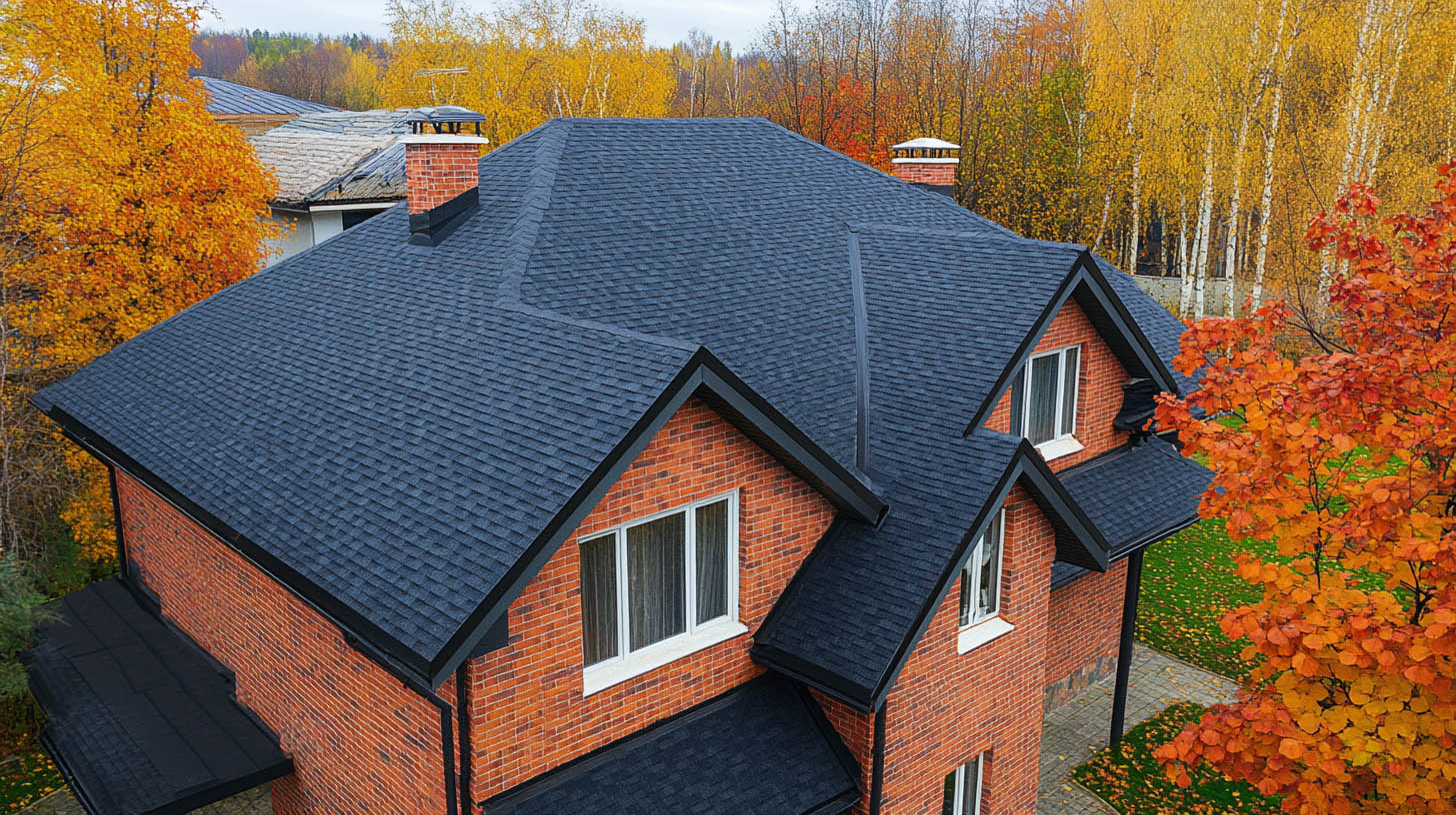 Completed asphalt shingle roof replacement on a brick home