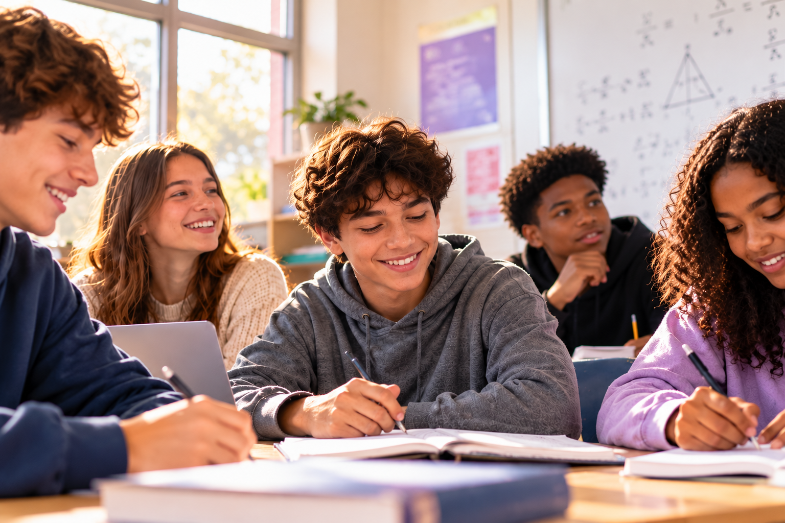 Students learning and working together in a classroom