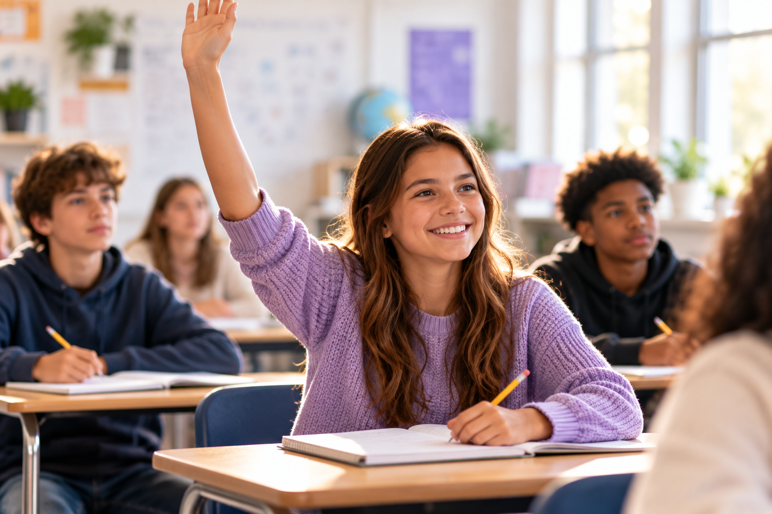 Confident student participating in class