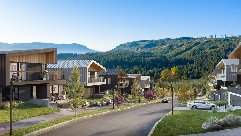 Street-view rendering of an Elk Ridge neighbourhood