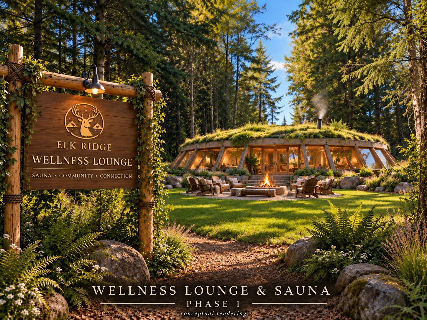 Conceptual rendering of the Elk Ridge Wellness Lounge and Sauna, planned for Phase 1