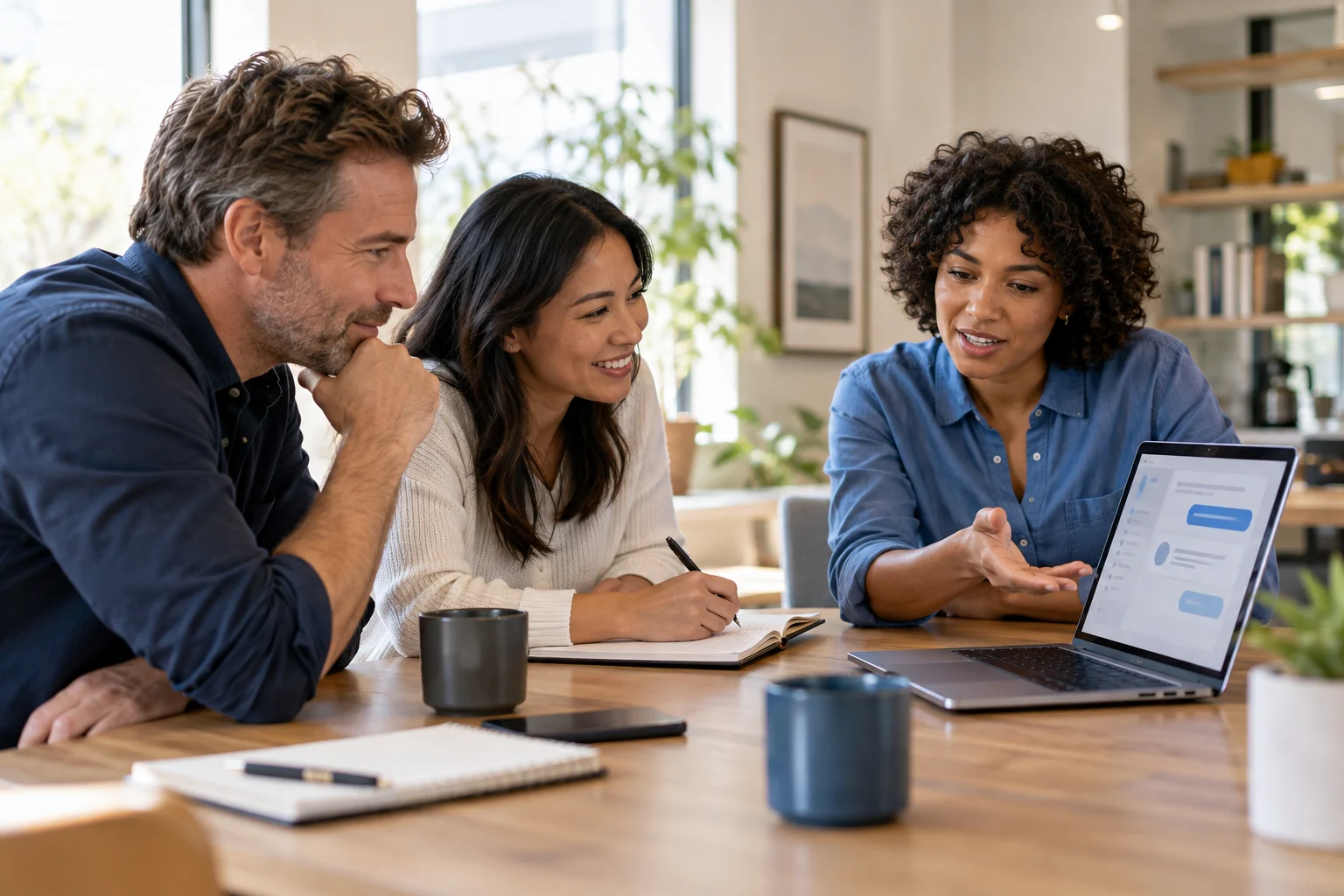 Business team learning to use AI tools in a hands-on training session.