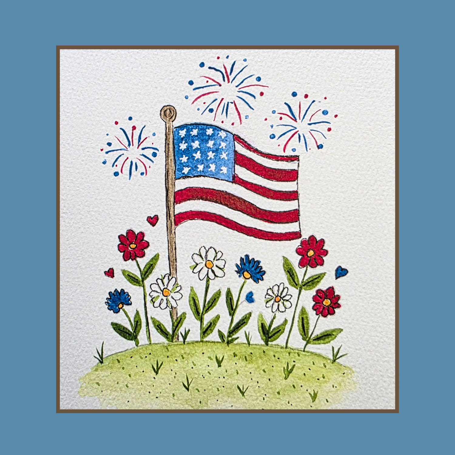 4th of July Flag and Fireworks Beginner Watercolor tutorial