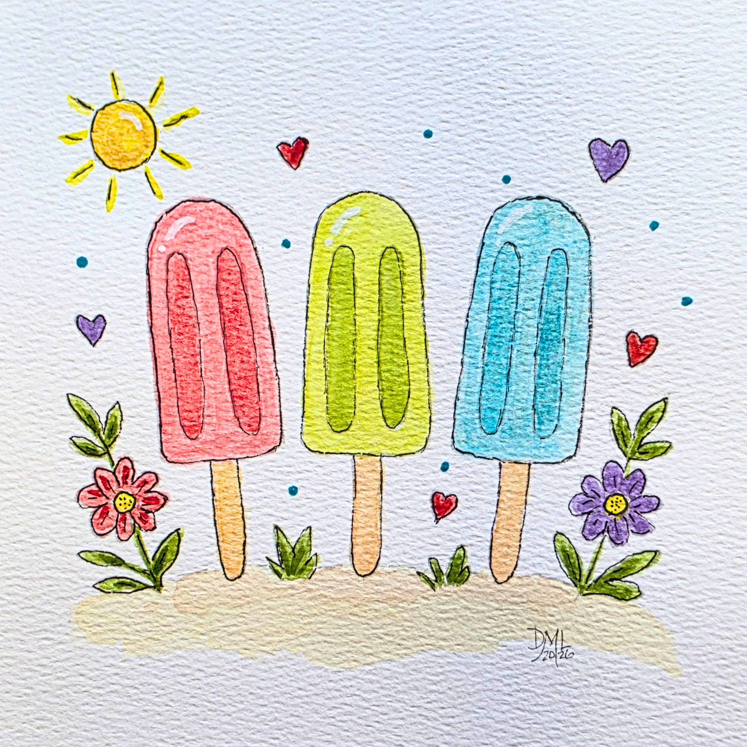 summer popsicles in watercolor