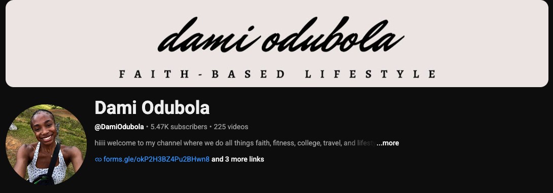 Dami Odubola channel, 5.4K subscribers
