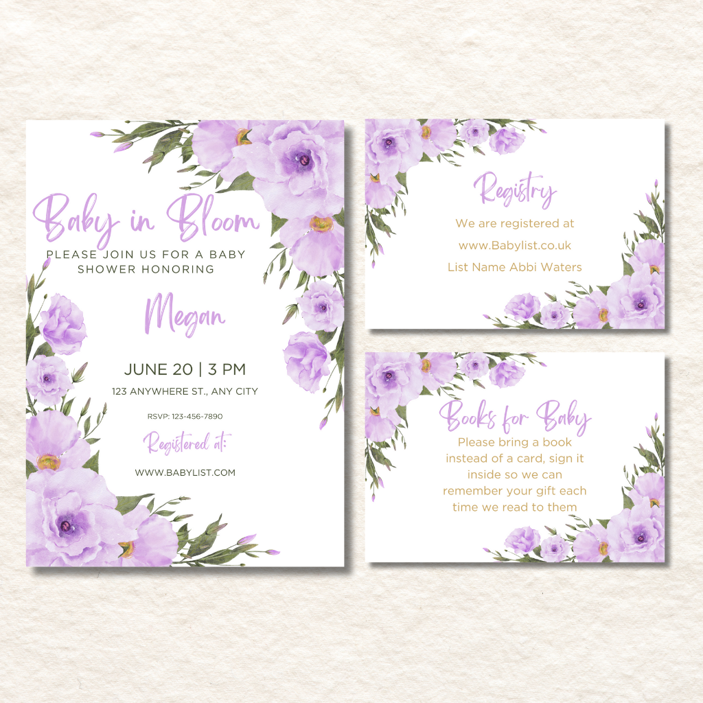 Lavender baby in bloom invitation bundle Lavender baby in bloom invitation bundle