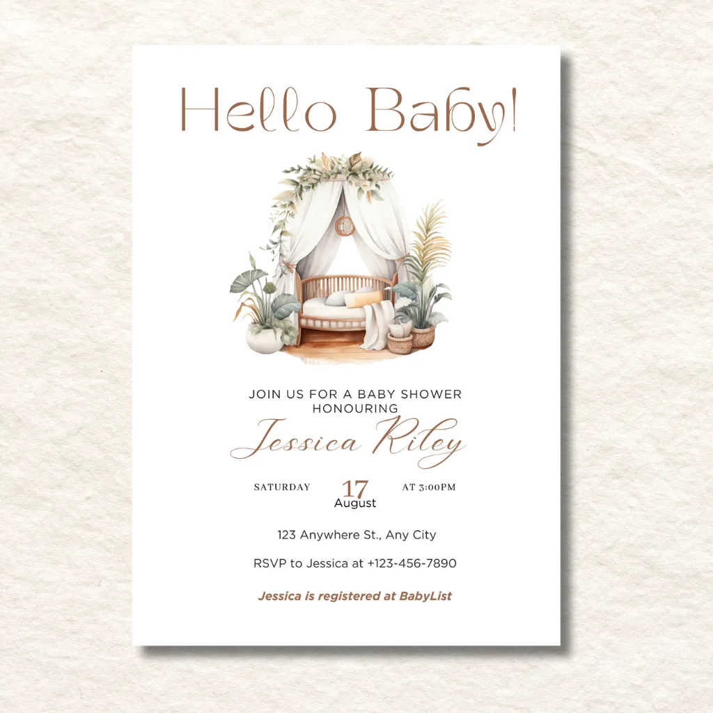 Neutral nursery nook baby shower invitation