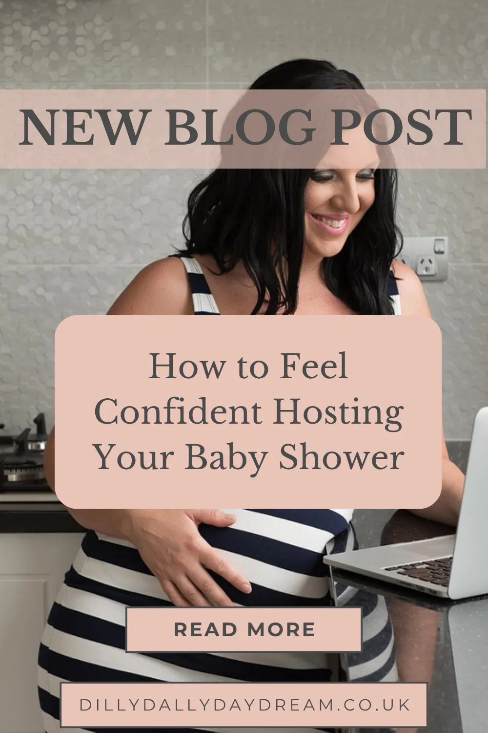 confident pregnant woman planning her baby shower on a laptop pinterest pin confident pregnant woman planning her baby shower on a laptop pinterest pin
