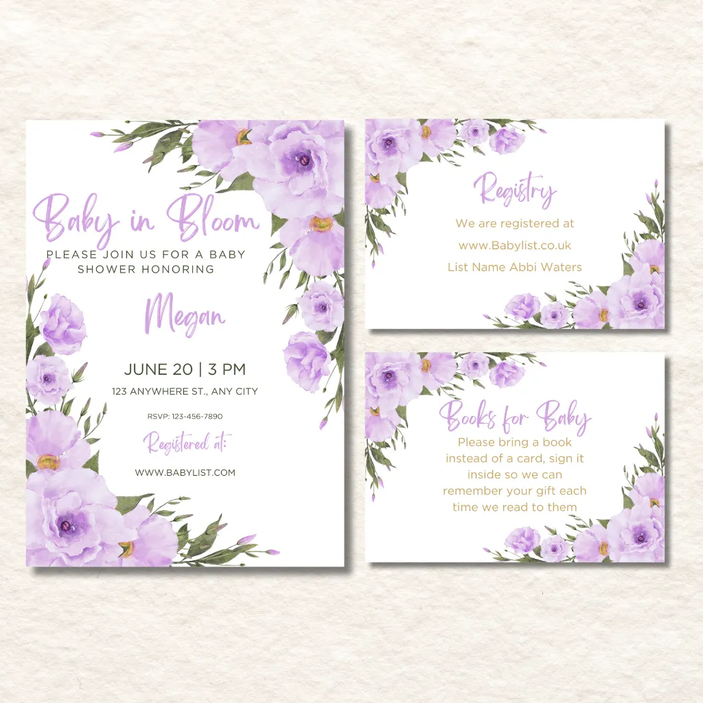 Lavender baby in bloom invitation bundle