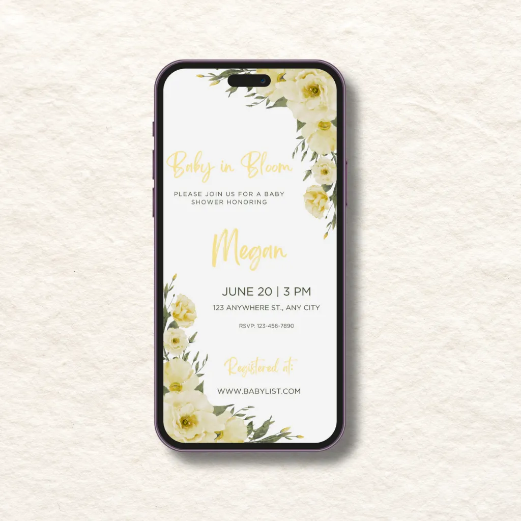digital baby shower invitation on a mobile phone