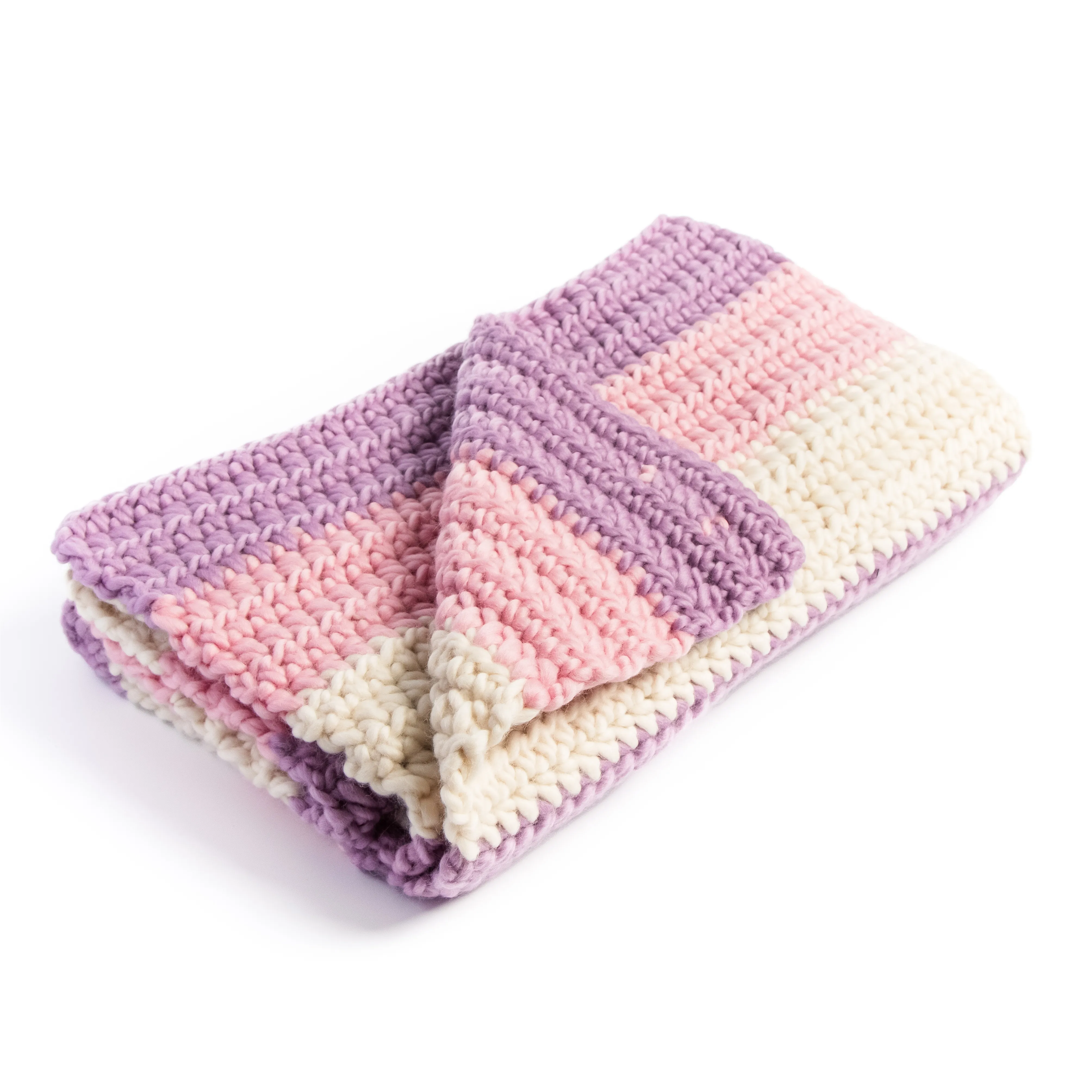 handmade chunky knit merino wool baby blanket in pink, lilac and cream handmade chunky knit merino wool baby blanket in pink, lilac and cream
