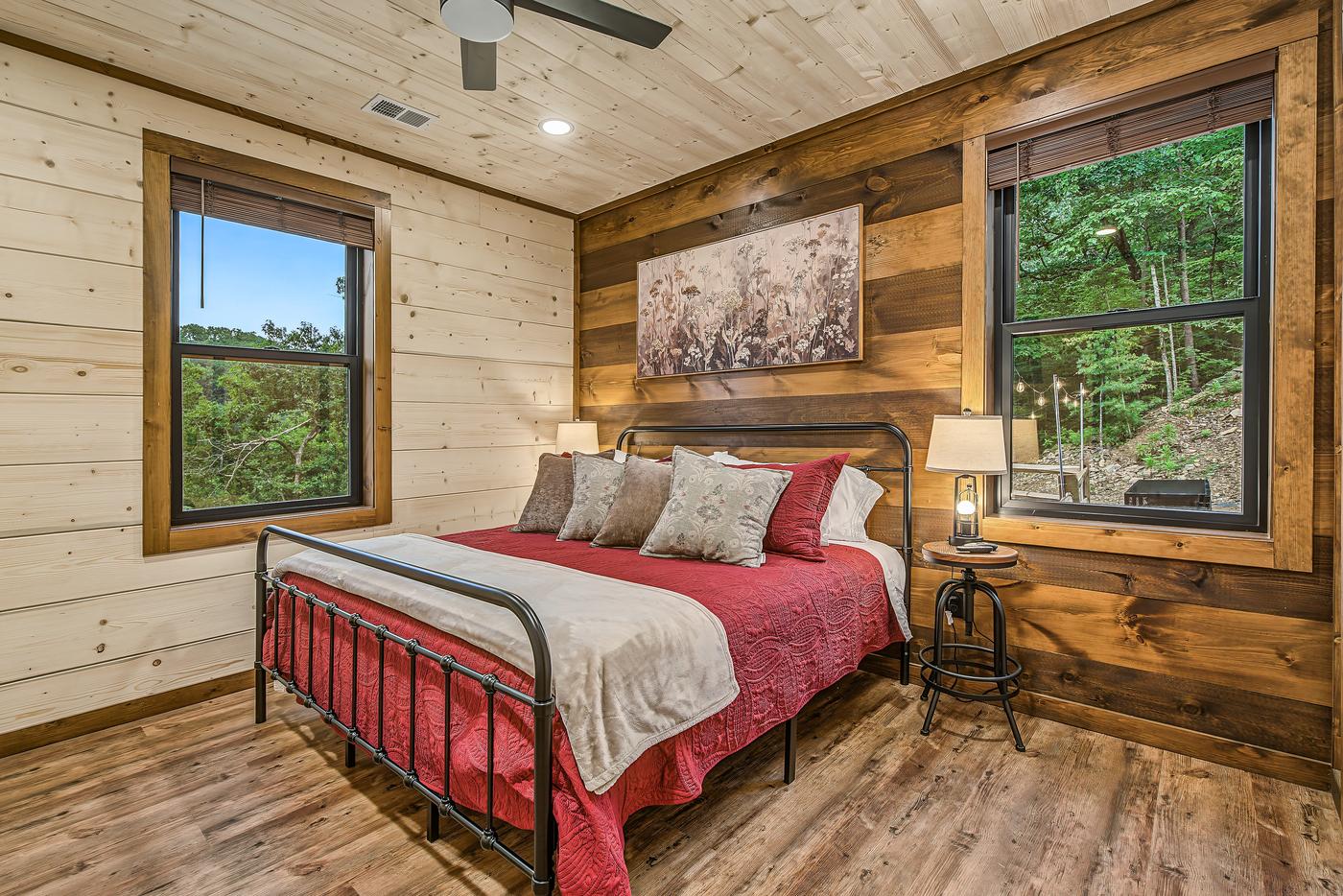 Upper Level King Suite - king bed, red bedspread