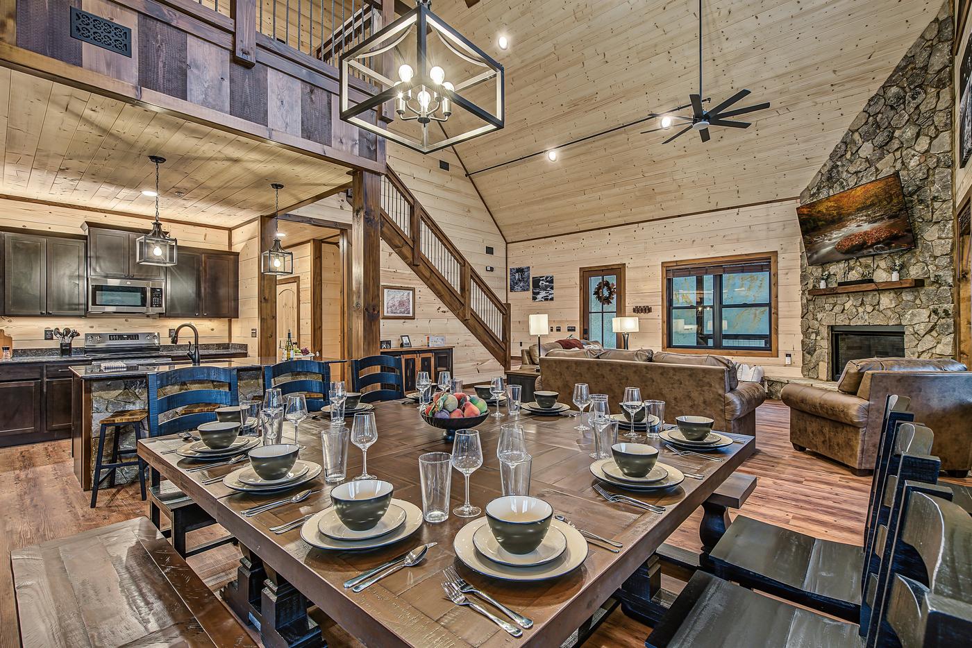Dining table set for twelve guests