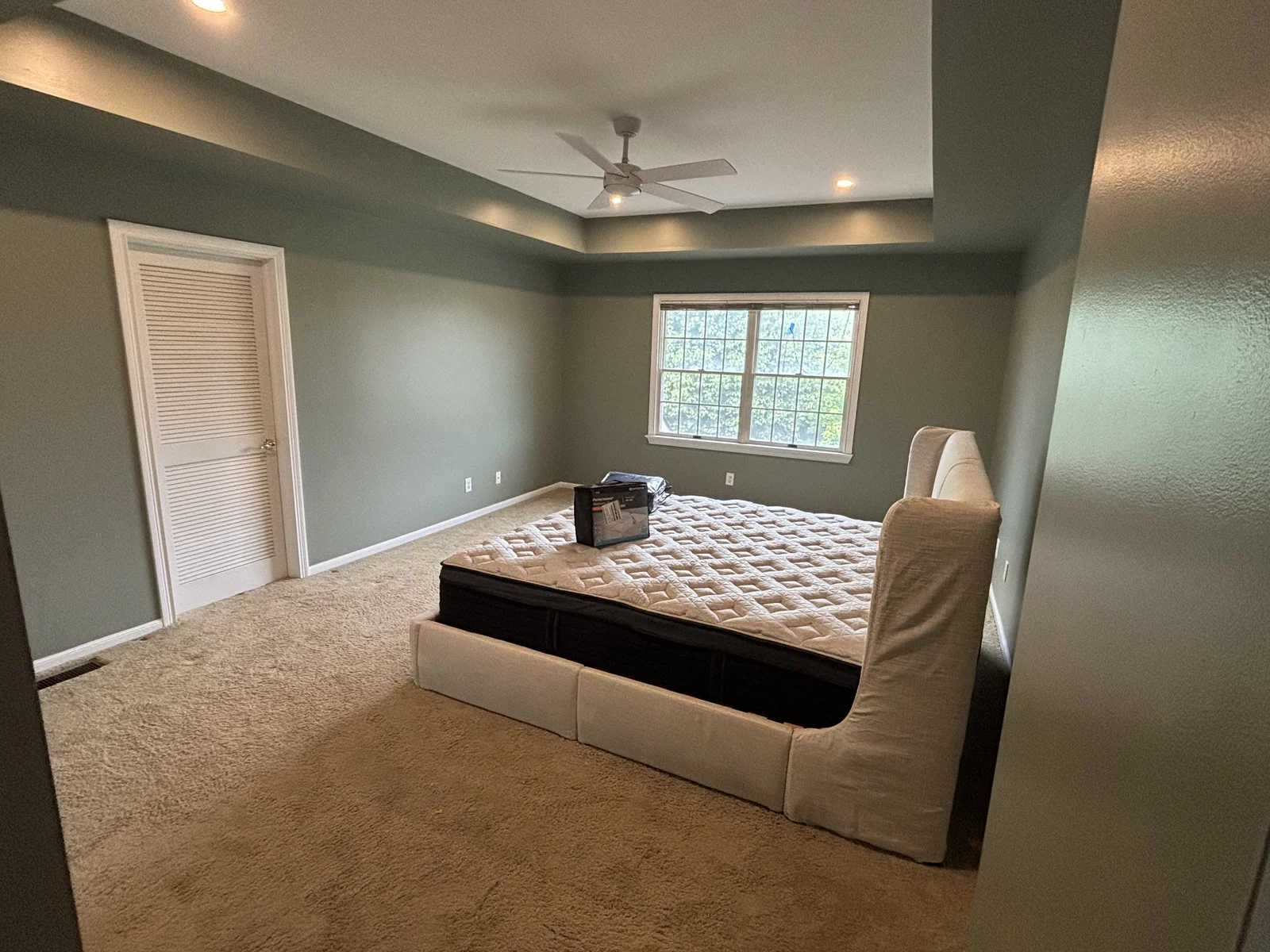Interior painting project with detailed trim and updated wall color