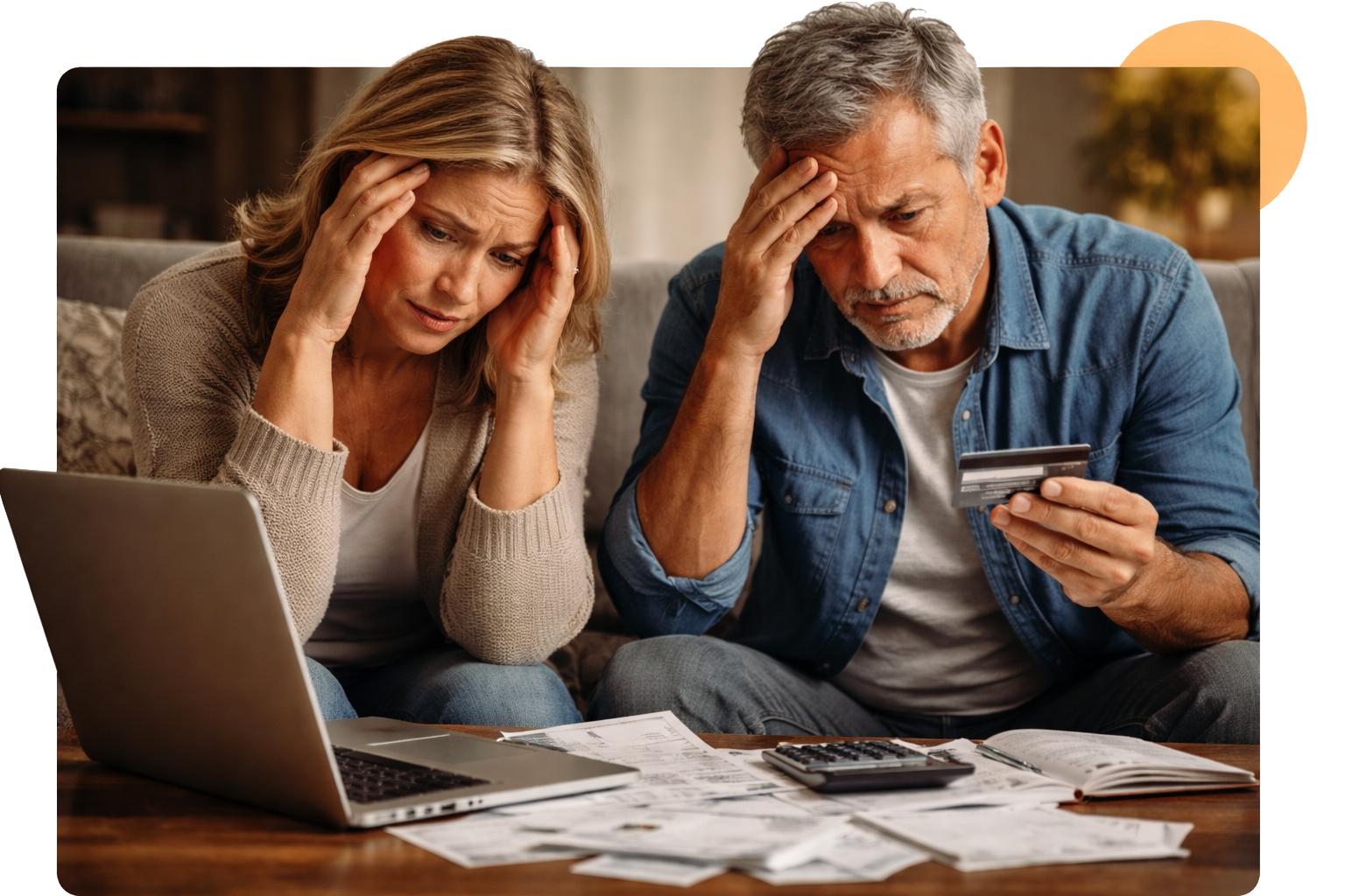 Couple talking about money at the kitchen table