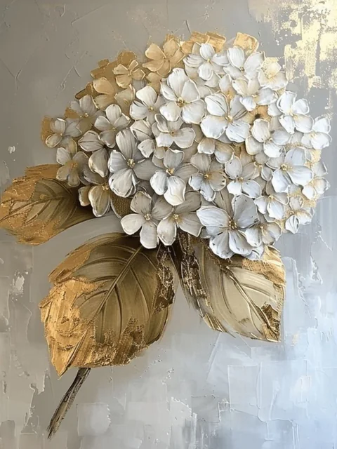 Model de tablou în relief: Hortensie albă