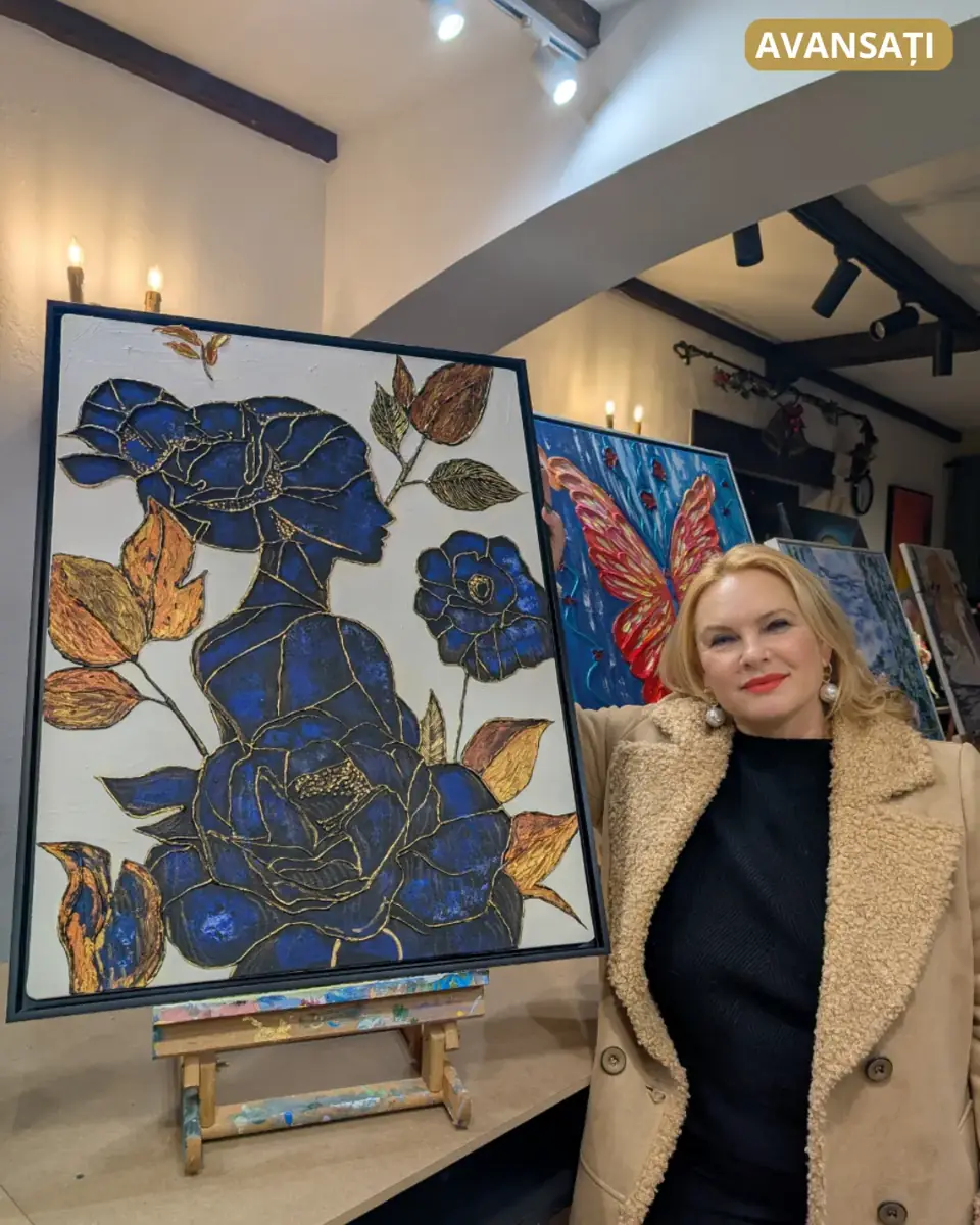 Tablou în relief cu flori colorate, pictat de o cursantă Melinda Art