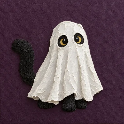 Model de inspirație de Halloween: Pisica deghizată în fantomă