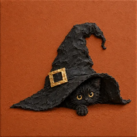Model de inspirație de Halloween: Pisoiul sub pălăria vrăjitoarei