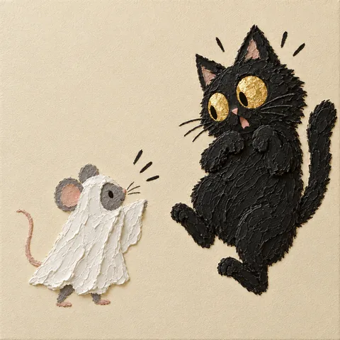 Model de inspirație de Halloween: Șoricelul sperie pisica