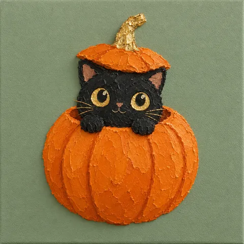 Model de inspirație de Halloween: Pisica în dovleac