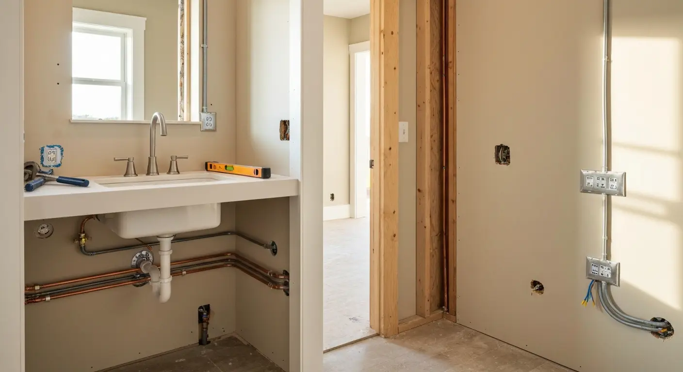 Modern plumbing and electrical system installation