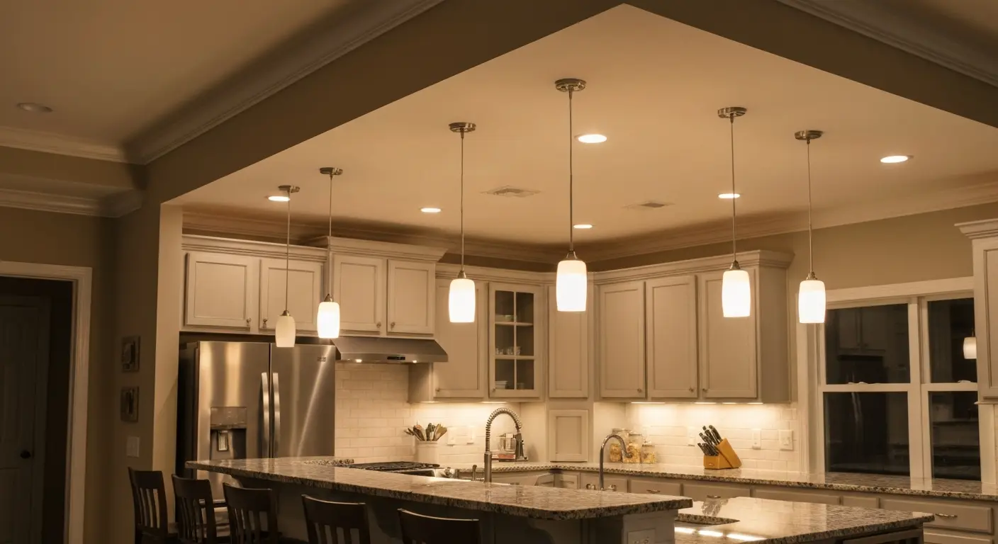 Recessed and pendant lighting installation