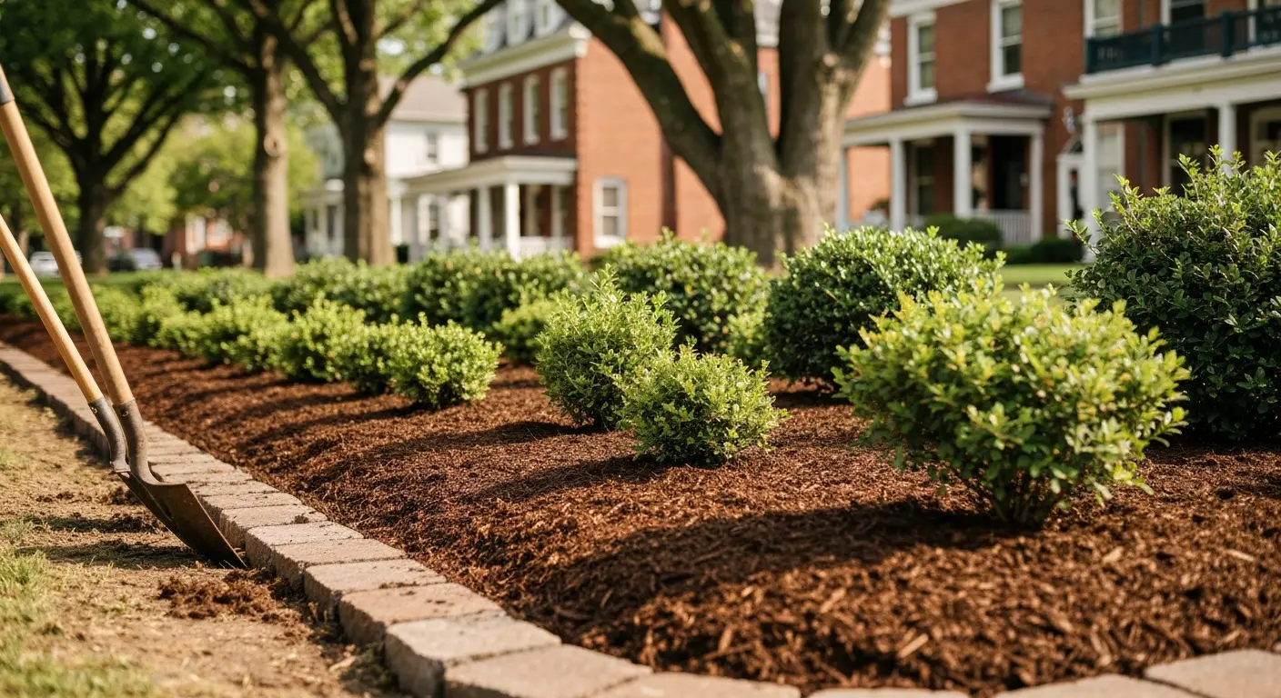 Fresh mulch and pine needle landscaping