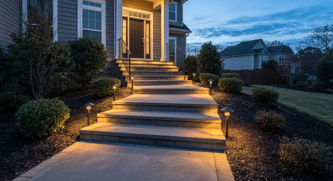 Pathway lighting on home steps