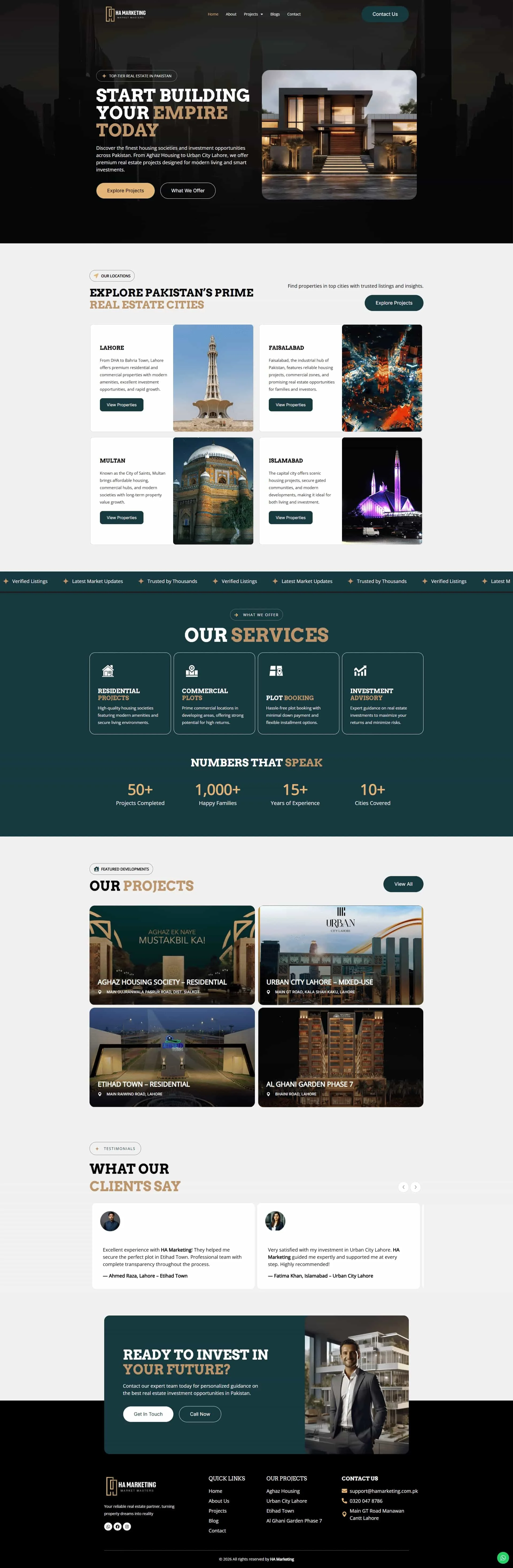 HA Marketing real estate website homepage design