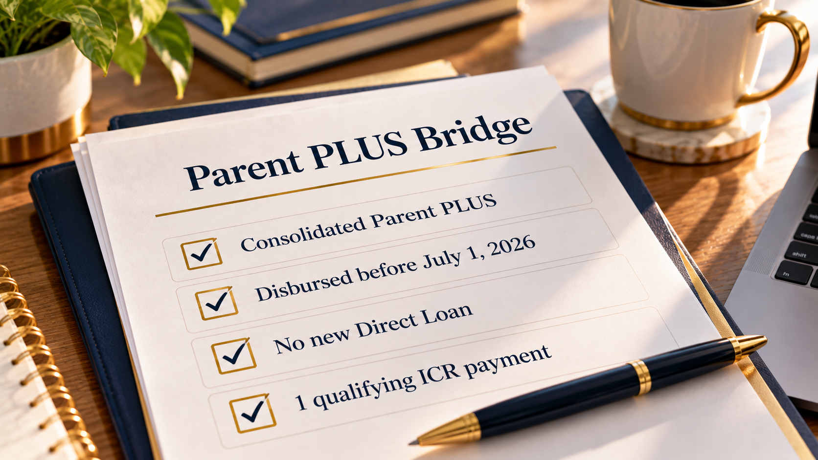 Parent PLUS bridge checklist on a desk Parent PLUS bridge checklist on a desk