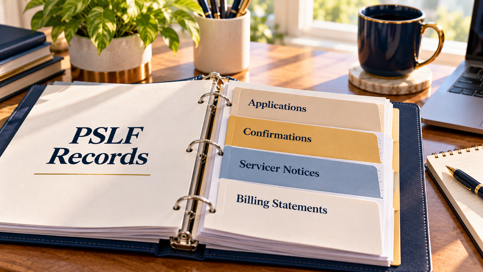 Binder of PSLF qualifying payment records including applications, servicer notices and billing statements Binder of PSLF qualifying payment records including applications, servicer notices and billing statements
