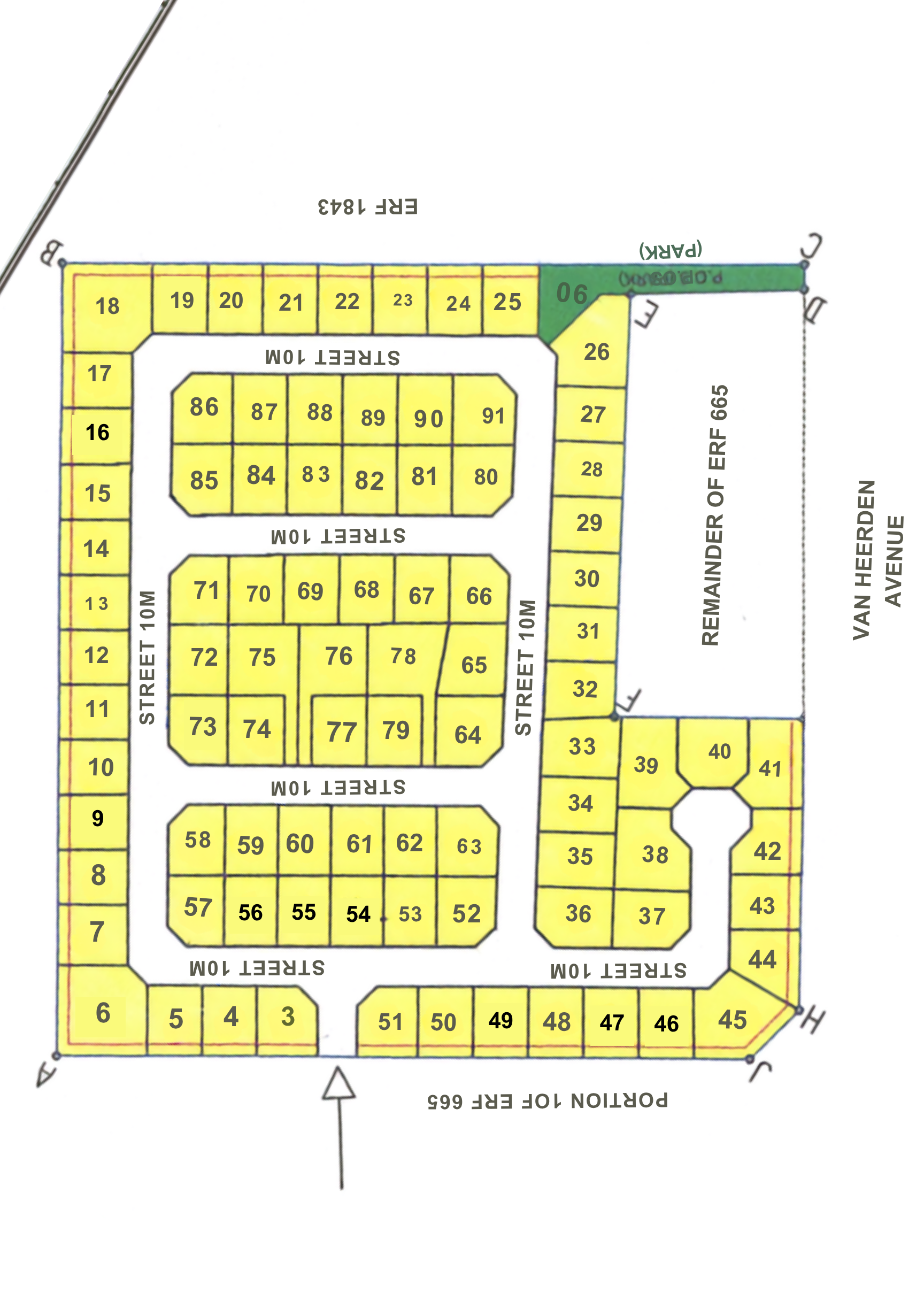 Architectural site plan of Low Hills Estate showing 89 stands in Bethal