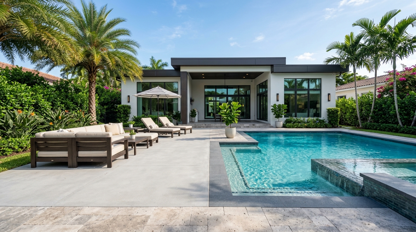 Illustrative image: completed South Florida pool and paved deck area