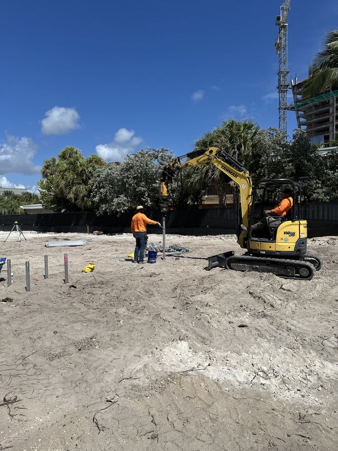 Pile installation on a commercial construction site
