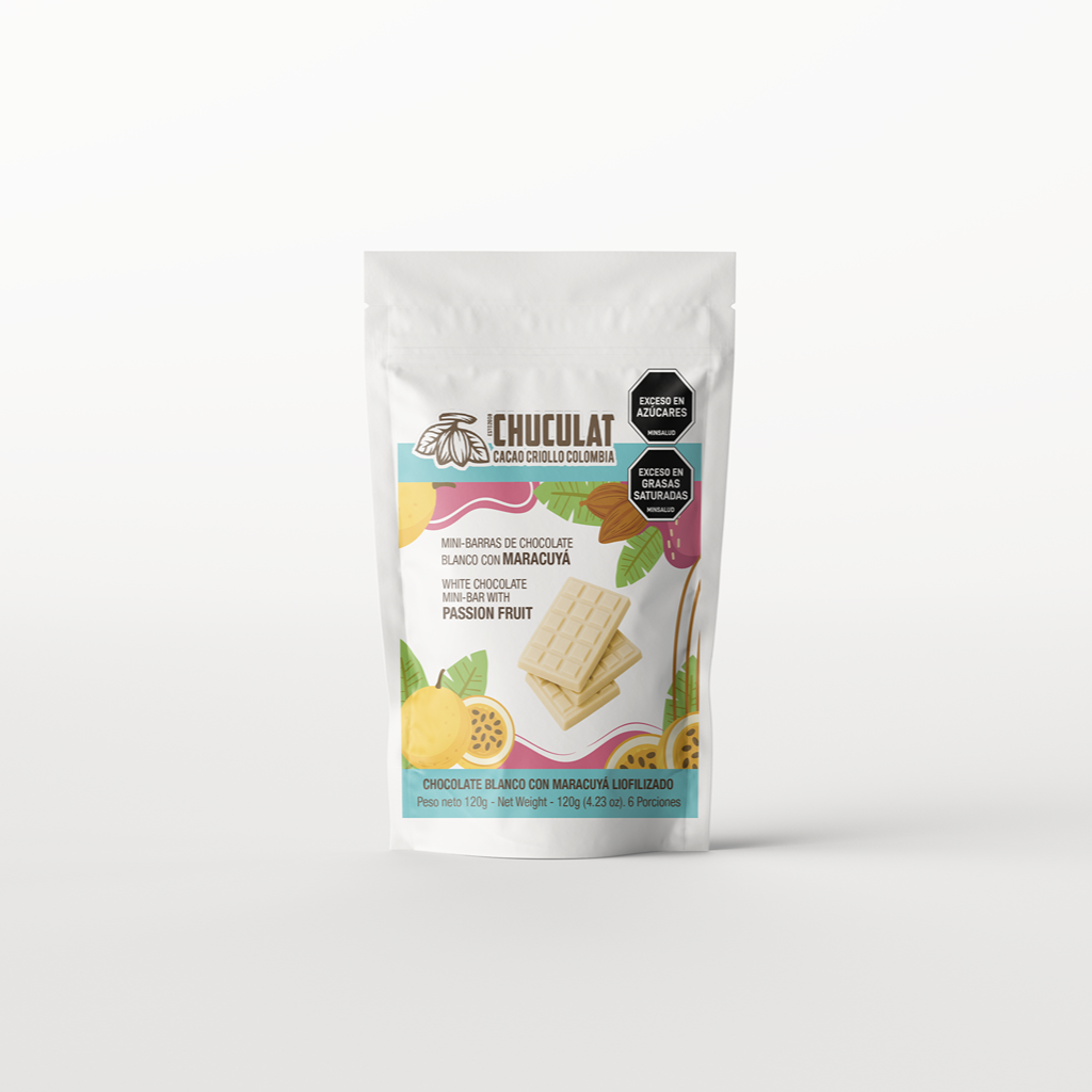 Mini barras de chocolate blanco con maracuyá 120grs