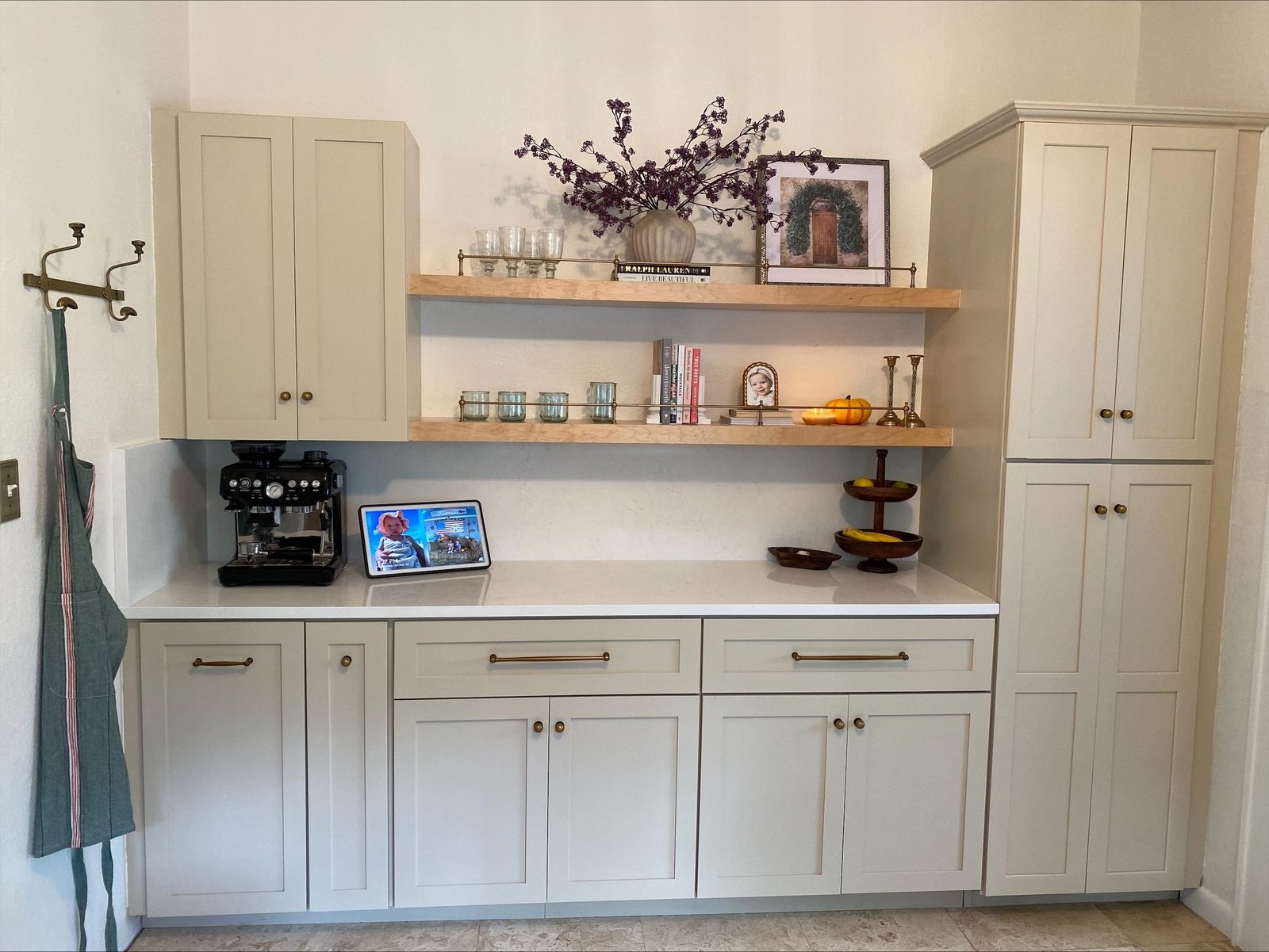 Coffee bar with white stone countertop