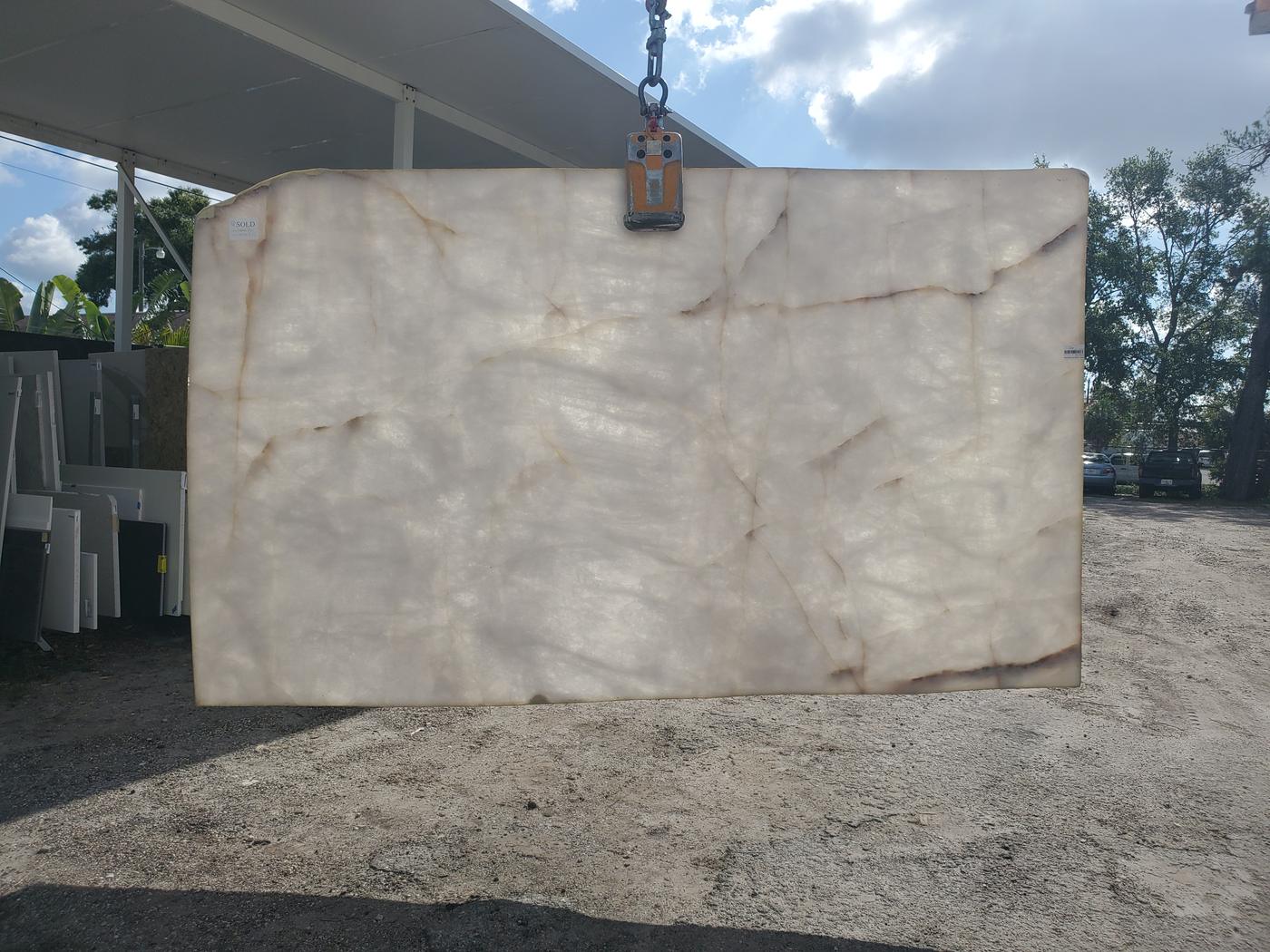 Onyx slab lifted at the Granite Plus yard