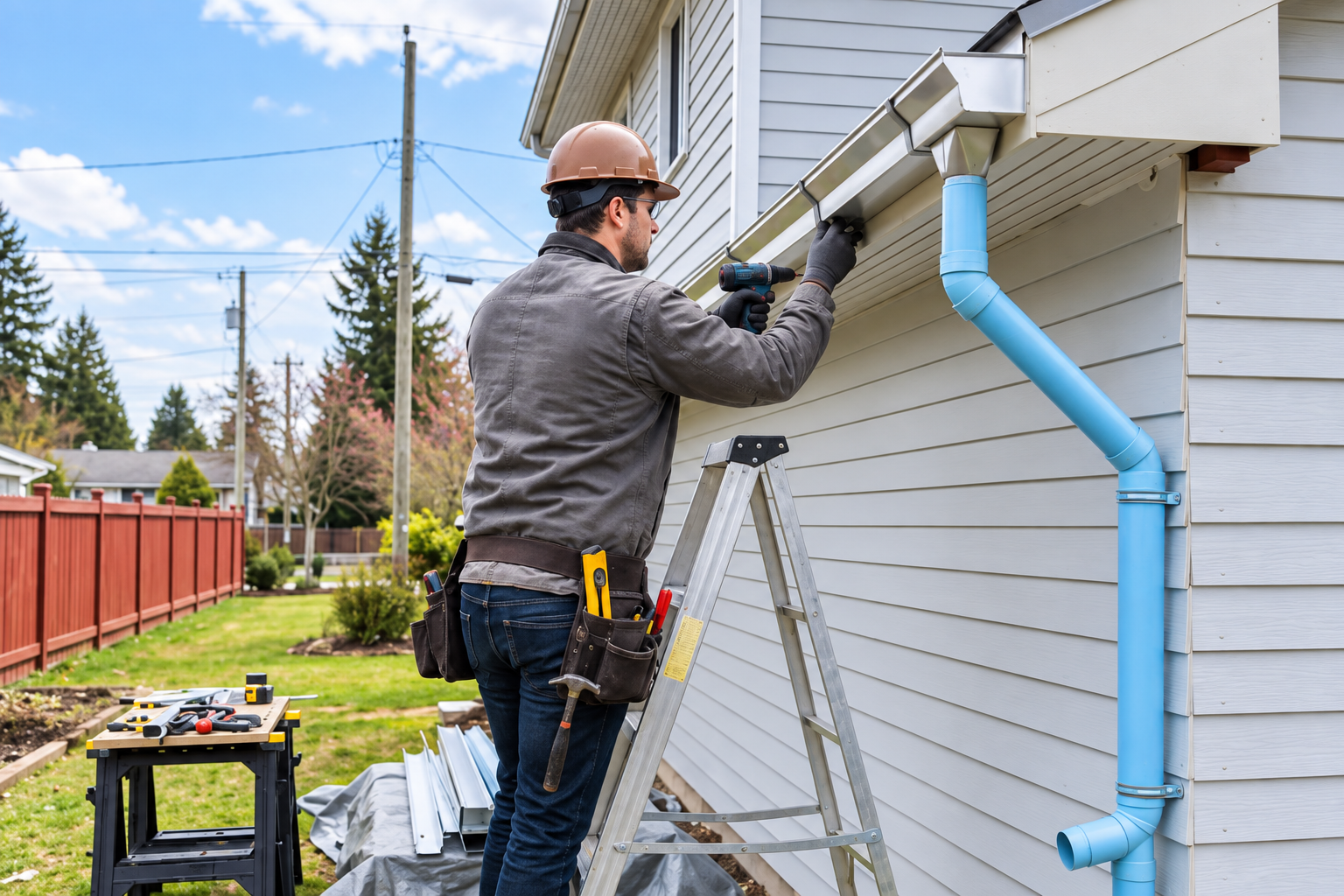 Residential seamless gutter installation