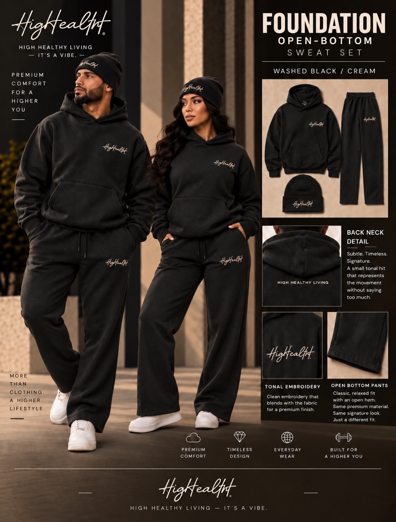 HiGHealtH Foundation Open-Bottom Washed Black / Cream Sweat Set
