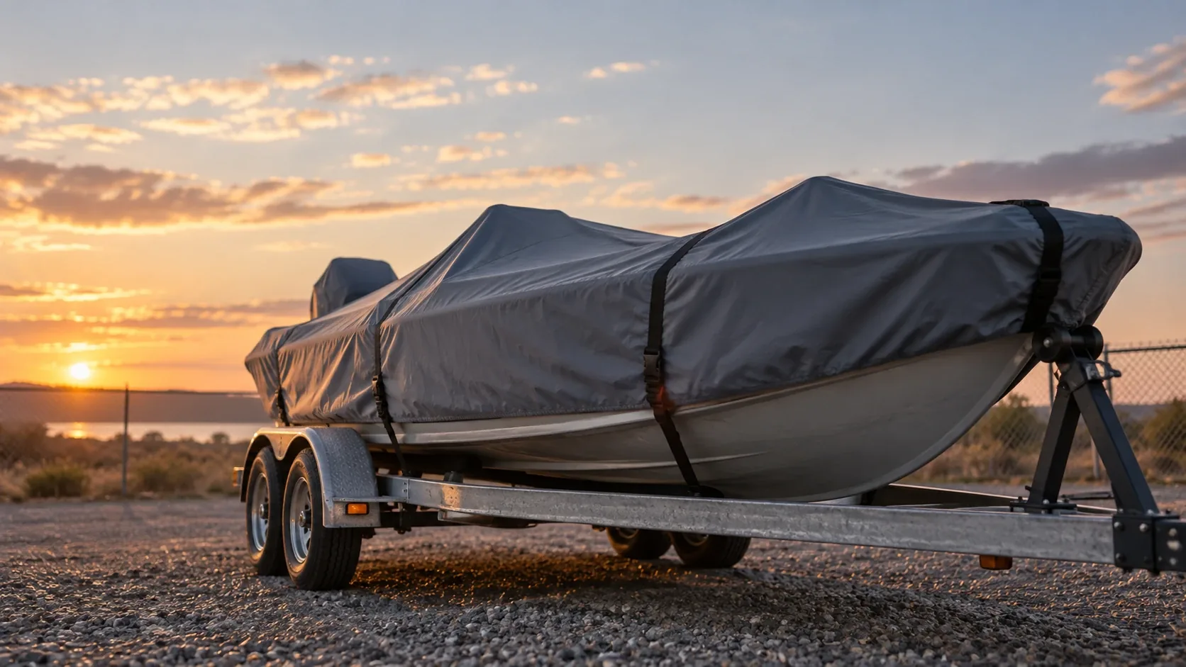 Bass boat on a trailer under a fitted breathable cover