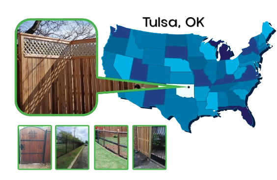 Map showing the 60-mile coverage area of Viper Fence LLC centered on Tulsa OK
