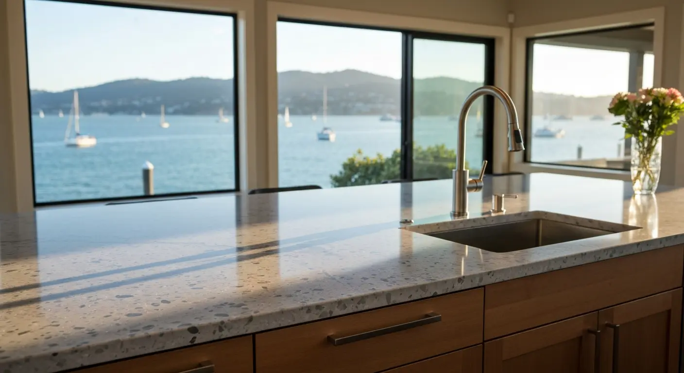 Modern Dekton and recycled glass countertop designs