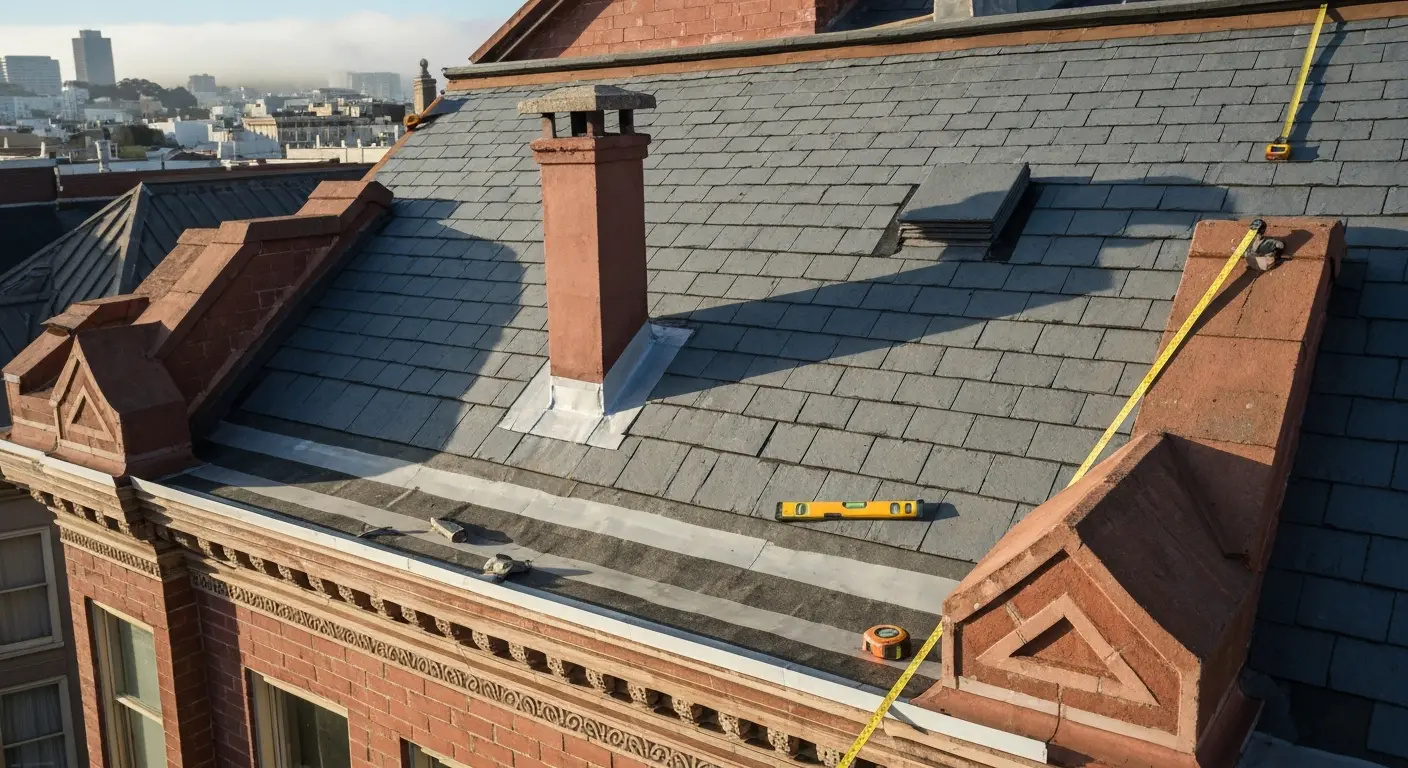 Roofing work on Chinatown mixed-use building