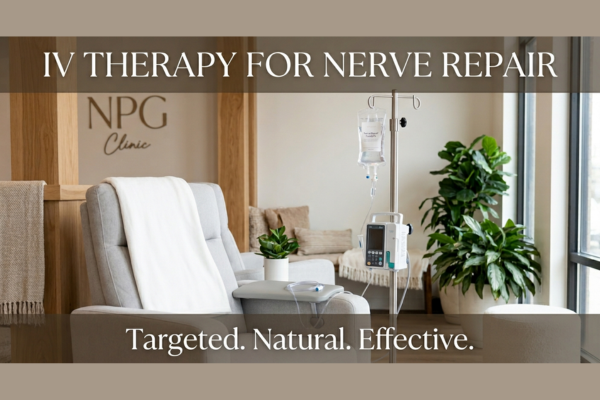 IV therapy infusion at Naturopathic Physicians Group in Scottsdale used to deliver alpha-lipoic acid and nutrients for peripheral neuropathy treatment.