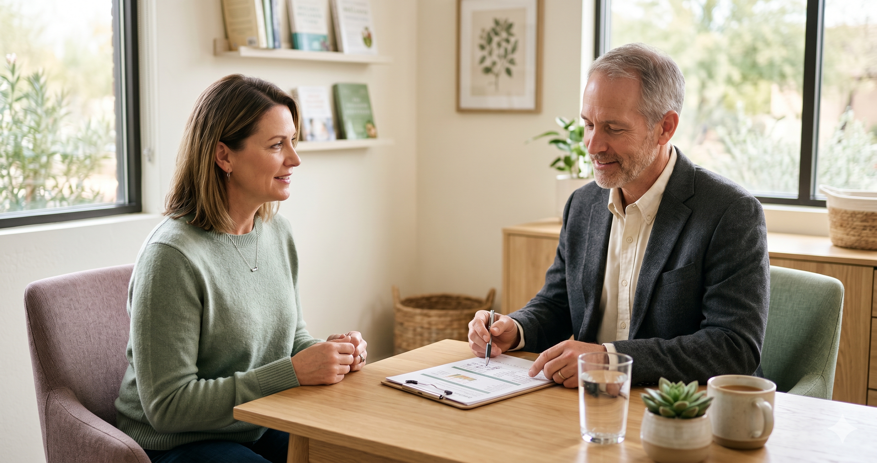 Woman consulting with a naturopathic doctor reviewing health notes, digestive care, Naturopathic Physicians Group, Scottsdale