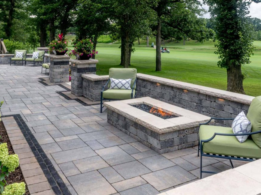 Custom paver patio at North Barrington estate home in Wynstone