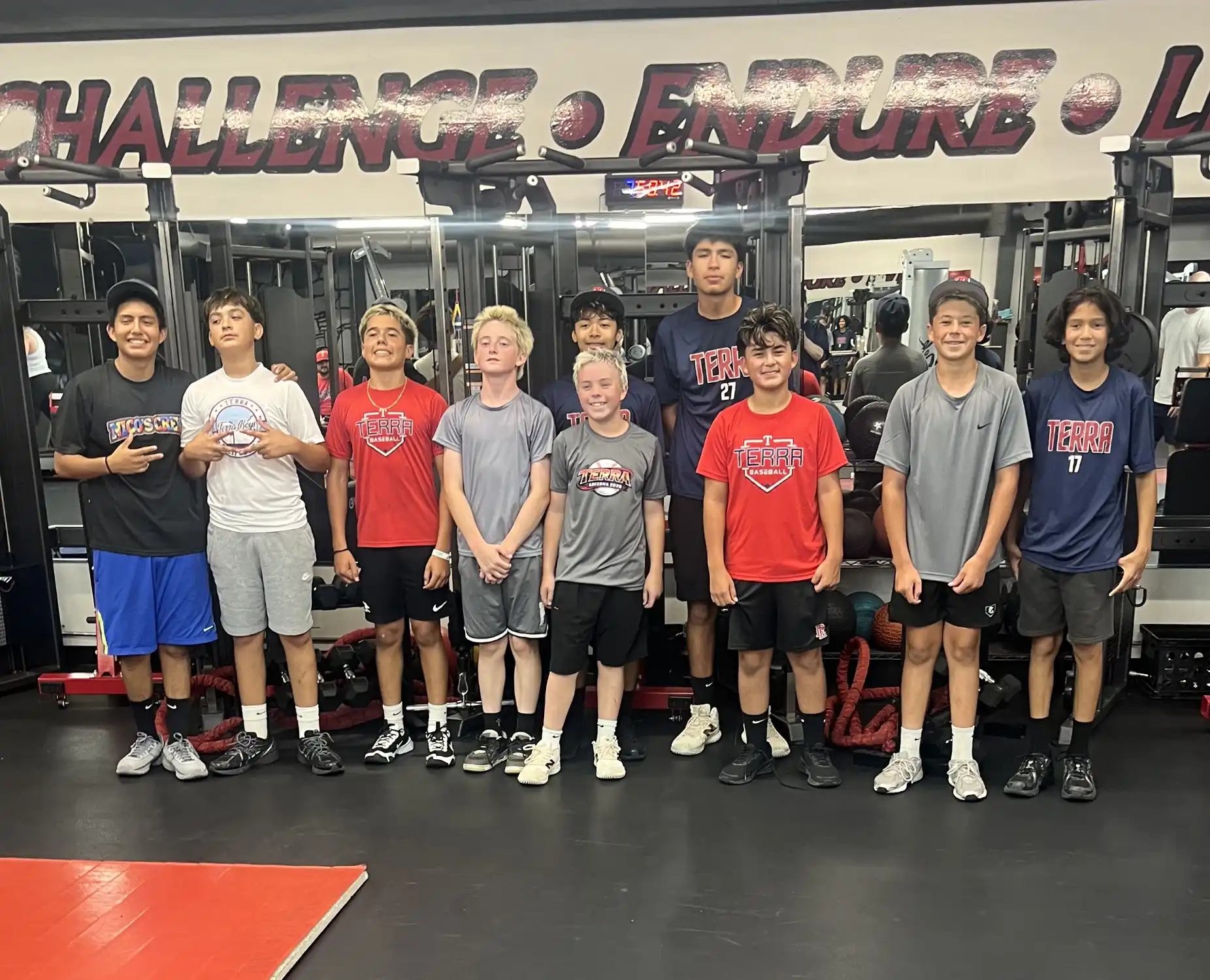 Group of young travel baseball athletes training at Xcel Fitness