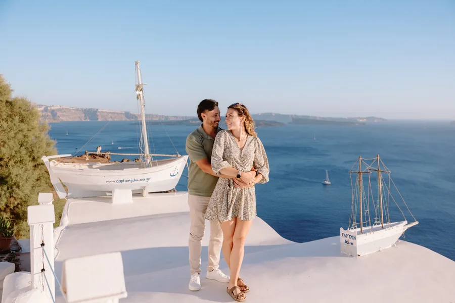 Forehead to forehead by the boat