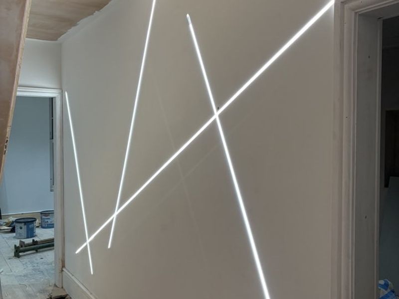 LED strip feature lighting set into a wall
